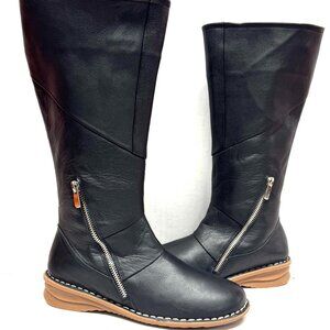 MIZ MOOZ SOFT LEATHER TALL BOOTS SIDE ZIP BLACK 37EU / 7US NEW # Z-182